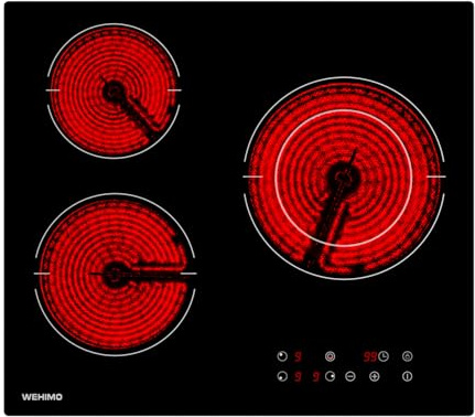 WEHIMO Plaque Vitrocéramique 3 Feux 5500W, Plaque de Cuisson Electrique 59cm, 9 Niveaux de Température, Commande Tactile, Sécurité Enfant
