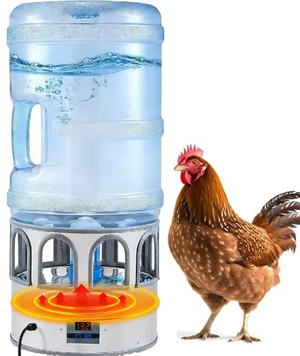 Calentador de Agua para Pollos, 80 W, Bebedero calentado para Pollos, 5 galones con Temperatura Ajustable de 32 °F-122 °F, 9 Ventanas para Beber y Pantalla LED