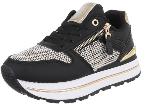 Ital Design Damen Low-Top Sneaker mit Schnürung und Keilabsatz, runde Spitze