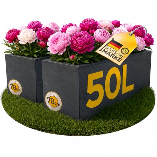 Ondis24 2X Pflanzkübel Vulkano, je 50L Pflanzvolumen, rechteckig, Blumenkasten mit Wasserspeicher, Balkon Terrasse, Blumenkübel, Doppelpack (Anthrazit)