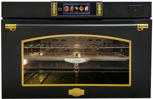 Kaiser Retro Einbaubackofen 90 cm Dampfbackofen XXL 133 L Air Fry Heißluft Backofen TFT Full Touch 37 Programme A+ Hydrolyse Dampfgarer Fleischthermometer Art Deco Antique Gold EH 9361 AD