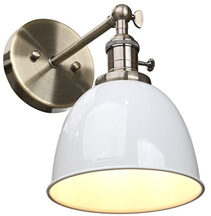 Pathson Métal Réglable Applique Luminaire Style de Bol en Fer Abat-jour Lampe Murale Industrial Rétro Eclairage Blanche(pas d'ampoule)