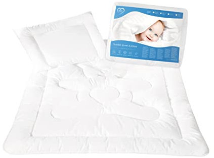 Baby Comfort Gestepptes Bettdecken- und Kissenfüllungsset für alle Jahreszeiten, Kinderbettgröße, weißes Bärenmotiv (80 x 70 cm)