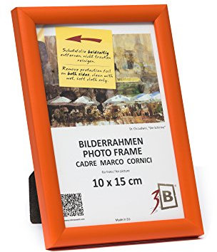 3-B Bilderrahmen ULM 10x15 cm - orange - Holzrahmen, Fotorahmen, Portraitrahmen mit Acrylglas