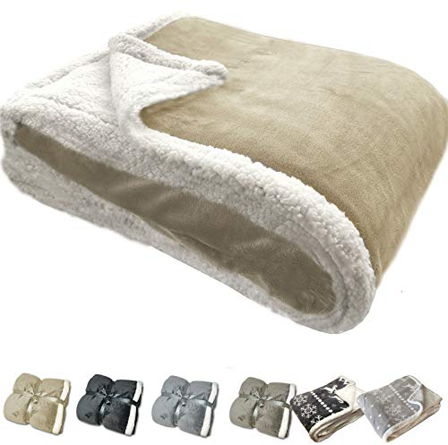 JEMIDI Kuscheldecke Sofa Decke 180x220 cm - Lammfell Optik Sherpa Sofaüberwurf - Sofadecke Couchdecke Tagesdecke - warm schwer - Wohndecke flauschig