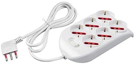 ROSI RS94124 Multipresa Emilia 6 posti, Bianco, 6 prese schuko biv. 10/16A