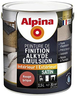 Alpina 952151 Peinture de Finition-Alkyde émulsion, Satin Rouge Brique