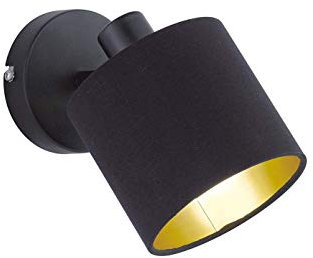 meineWunschleuchte Wandstrahler mit Stoff Lampenschirm Schwarz innen Gold, Ø12cm