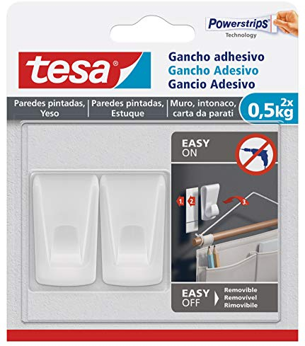 Gancho adhesivo tesa® para papel pintado y yeso – gancho autoadhesivo – ideal para montar guirnaldas y cadenas de luces – cada gancho soporta hasta 0,5 kg – se puede quitar sin dejar rastro.