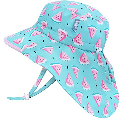 Jan & Jul Baby Sonnenhut mit Breiter Krempe für Mädchen, Schnelltrocknend (M: 6-24 Monate, Wassermelone)