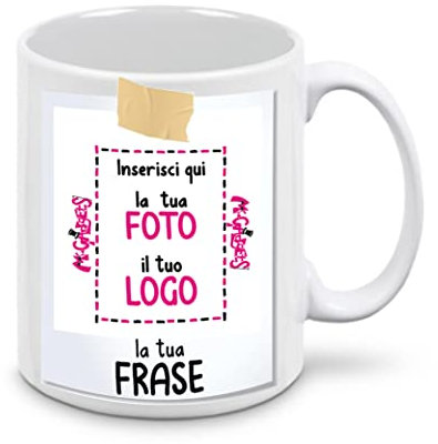 Mr. Gadgets Tazza in Ceramica Personalizzabile con Foto e Scritta Stile Polaroid (Mod.16)