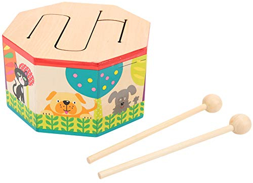 Pssopp Tambor de Juguete Musical de Madera de Mano Mini Instrumento de percusión Tambor Montessori Instrumento de percusión con 2 mazos para bebé Regalo para niños