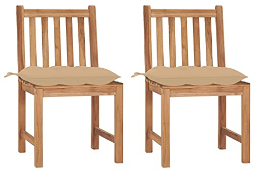 vidaXL 2X Teak Massiv Gartenstuhl mit Kissen Gartenmöbel Holzstuhl Stühle Stuhl Balkonstuhl Essstuhl Terrassenstuhl Gartenstühle Outdoor