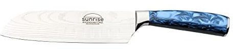 Rockingham Forge Sunrise Collection Sapphire saphir 7” couteau à Santoku avec lame de haute qualité en acier inoxydable X40Cr13 et poignée en résine, couteau japonais, bleu