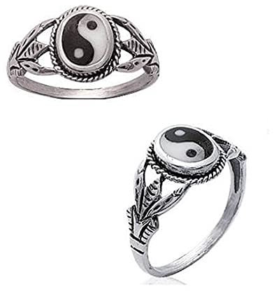 Ying/Yang-Ring aus massivem Sterling-Silber 925/1000, Schmuck, Größen 50 bis 60 – 54, Silber