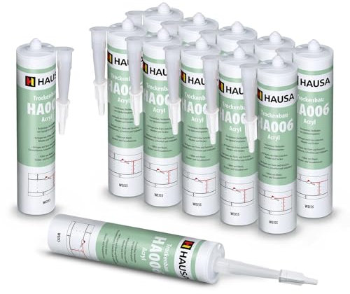 Hausa Maler-Acryl HA006 Universal elastische Acryl-Dichtstoff Weiß für Anwendungen im Innen- und Aussenbereich, überstreichbar, geruchlos, 12 x 310 ml Kartusche
