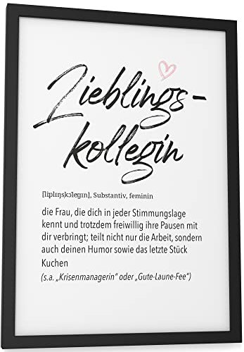 Papierschmiede® Herz Definition: Lieblingskollegin, DIN A4 (ca. 21x30 cm), Poster für Wohnzimmer, Schlafzimmer, Wandbild Wanddeko Geschenk Geburtstag Jubiläum - ohne Rahmen