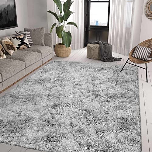 Tinyboy-hbq Grand tapis doux pour salon, chambre à coucher, tapis pelucheux antidérapant et moelleux pour chambre d'enfant et décoration d'intérieur (blanc gris, 200 x 250 cm)