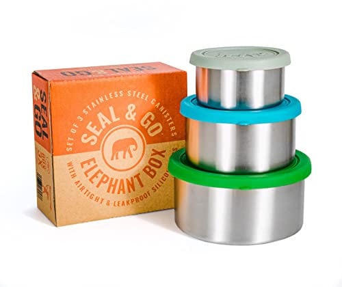 Elephant Box Seal & Go Trio | Set of 3 Stainless Steel Leakproof Food Containers | Eco Friendly & Plastic Free
