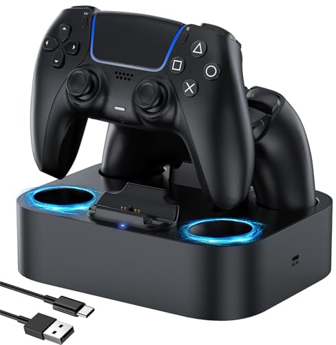 LVFAN PS5 Controller Ladestation, PS5 Controller Schnellladestation mit Sicherheitschip Schutz & LED Anzeige, Controller Ladestation für PlayStation 5 Controller (Schwarz)