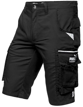 PUMA Workwear Precision X - Kurze Arbeitshose Herren - Robuste & Flexible Arbeitsshorts - Viele Taschen und Bequeme Passform - Ideal für Handwerk Heimwerk und Baugewerbe - Schwarz - Gr. 50