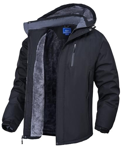 Rapoo Winterjacke Herren Skijacke mit Kapuze Warme Fleecejacke Jacke Arbeitsjacke mit Multi Taschen Dicke Hardshelljacke Männer Kurz Parka Schwarz XL