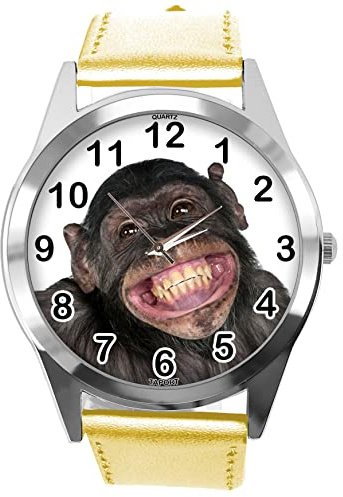 TAPORT Gold Leather Round Watch for Fans of Monkey