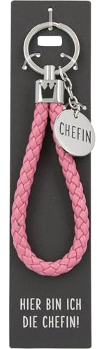Depesche 11807-012 Vergiss mich nicht Schlüsselanhänger, geflochtene Schlaufe aus Kunstleder mit Metallabschluss, Pink, inkl. Metallanhänger mit Chefin Schriftzug