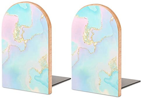 Serre-Livres Licorne Galaxie Marbre Coloré Serre-Livres pour Étagères pour Tenir des Livres Robuste Antidérapant Bouchons de Livre Bois Décoratif Bureau à Domicile