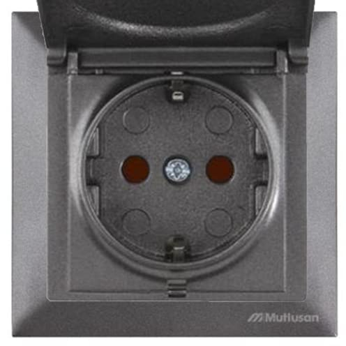 Mutlusan CANDELA Set: Steckdose mit Deckel/Klappdeckel, Kindersicherung mit Rahmen - Unterputz, Einbau, Wandeinbau - Anthrazit, Grau, Dunkelgrau, Dunkel