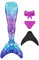 NAITOKE meerjungfrauenflosse mädchen Badeanzug - Meerjungfrau Flosse Bademode mit Bikini Set und Monoflosse Mermaid Tail, 4 Stück Set,POOY,120