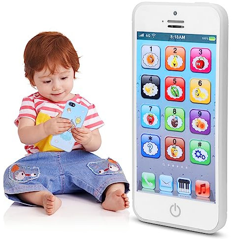 Baby Toy Phone , 1-6 Year Old Children LED Music Learning Education Mobile Toys for Kids Playing Girls Boys Fake Phones Toddler Girl Boy Present Gifts (White)