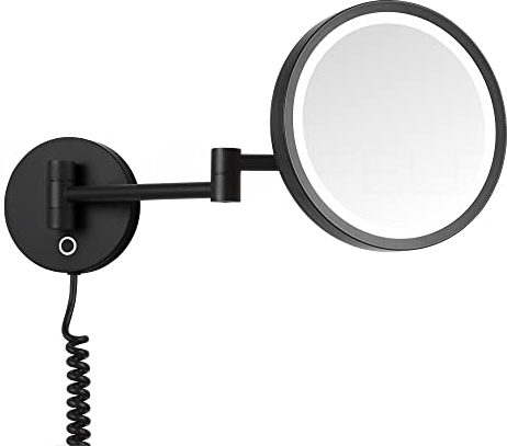 DEUSENFELD WL100CTB - Premium LED Kosmetikspiegel, CTT - stufenlos Einstellbarer Farbton von 2700-6500K, LED Touch-Control, 10x Vergrößerung, Ø20cm, verdeckte Befestigung, matt schwarz