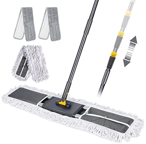 Myiosus Bodenwischer, Wischmopp, 90cm Breit Flachmopp mit 154cm Edelstahlgriff, 360° Drehgelenk, Industrieller Großer Wischer Boden for Hardwood, Marble, Haus- 2 Mikrofaser Pads & 1 Baumwolle Pad