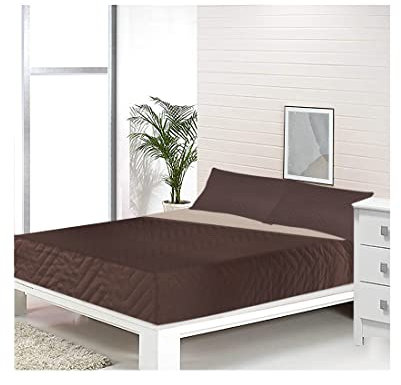 Acomoda Textil - Colcha Bouti Reversible Termosellada + Funda de Cojín 50x70 cm para Dormitorio. Cubrecama, Ligero, Versátil e Ideal para Cualquier Época del Año. (Marrón, Cama 135 cm)