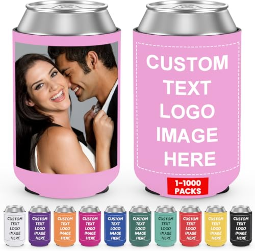 1-150 fundas personalizadas para latas de cerveza, a granel, aisladas, para latas de cerveza, refrescos, soporte para botellas de bebidas con logotipo y texto de imagen para bodas, fiestas de