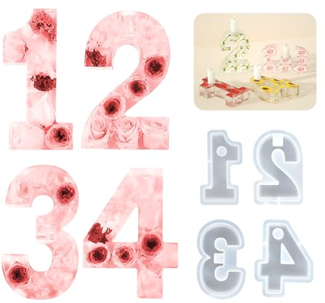 DIY Zahlen Kerzenständer Silikonform, 1-4 Zahlen Form DIY Silikonform 3D Handgemachte Kerzenhalter, Silikonformen Epoxidharz Gießform Kerzenhalter für Kerzenständer Tablett Dekoration