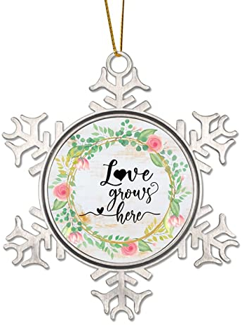Zinn Schneeflocke Weihnachtsschmuck Blumenkranz Liebe wächst hier Christbaumschmuck hängend Deko Weihnachten Metall Souvenir Neujahr Hochzeitsgeschenke für