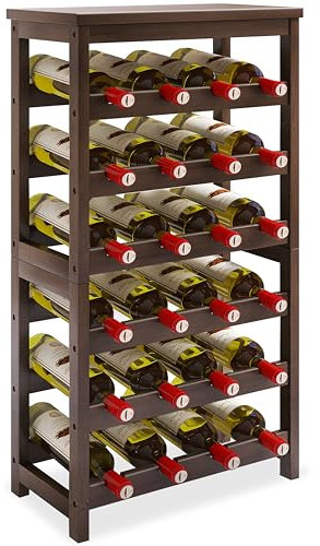 STELLSTAR Porte-Bouteilles pour 24 Bouteilles de vin, étagères en Bambou à 6 Niveaux avec Dessus de Table, Porte-Bouteilles sur Pied avec étagères Non bancales, Noyer