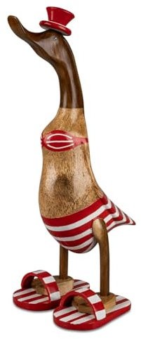 Ente im Bikini Stehend 50 cm Dekorative Holzfigur für Zuhause Natürliche Ästhetik