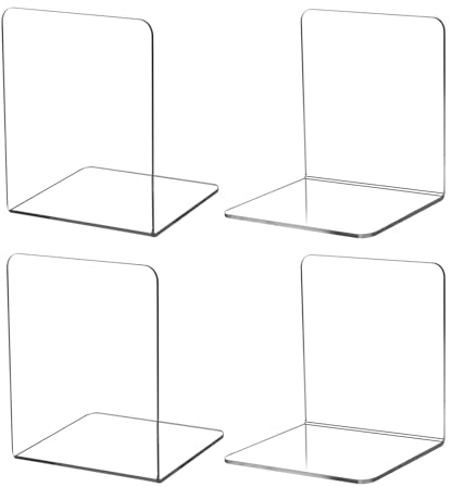 Otauoaea Lot de 4 Serre Livres en Acrylique Transparent, Cale Livre Serre Livre Original Serre-Livres pour Chambre à Coucher, bibliothèque, Bureau, école et Bureau