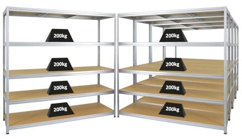 PROREGAL Mega Deal 5er-Set Schwerlastregal Giant Elephant 180x180x60cm mit 5 Ebenen Fachlast 200kg Verzinkt, Kellerregal, Steckregal, Garagenregal, Lagerregal