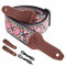 Nefelibata Banjo-Gurt, 2 breit, Vollnarbenleder Jacquard bestickt, verstellbarer Ersatz, Gitarrengurt mit Kopfplatten-Seil und Leder-Stirnband (rosa Blumenstickerei)