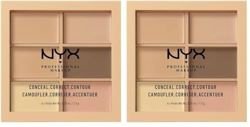 NYX Professional Makeup Conceal, Correct, Contour Palette, Sechs Farbtöne, Cremige Textur, Untertöne, Farbton: Light (Packung mit 2)