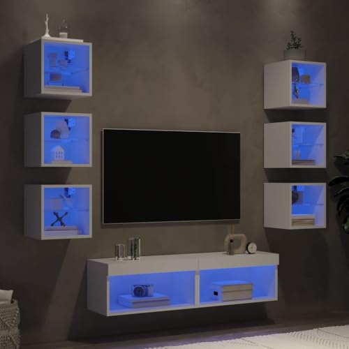 RAUGAJ Furniture Home Tools 8-teilige TV-Wohnwand mit LED, Holz, Weiß