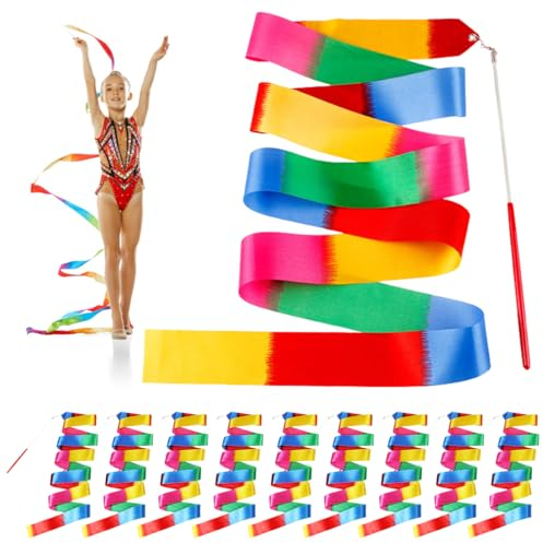 10 Piezas Cinta Gimnasia Ritmica Niña, 2M Cinta de Gimnasia Ritmica, Cinta de Danza con Varita, Cintas Gimnasia Ritmica, Cintas de Baile Rítmico Gimnasia Artística Infantil Entrenamiento de Baile