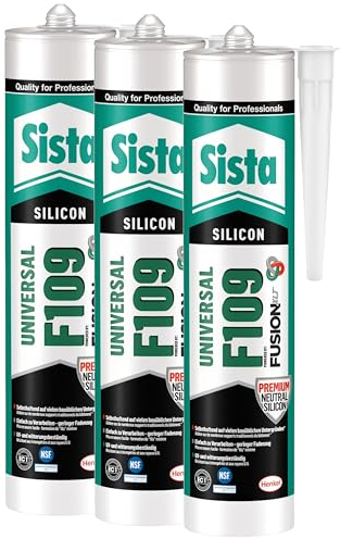 Sista F109 Fusion, universell einsetzbare Dichtmasse, Silikon Dichtstoff für Fassade, Verglasung und Sanitär, resistente und geprüfte Fugenmasse, schwarz, 3x300ml