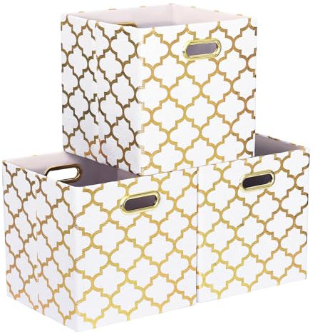 ArcaGuru 28 x 28 x 28 cm Aufbewahrungswürfel, zusammenklappbare Aufbewahrungswürfel Stoff Organizer Körbe Box Schubladen für Regale, Schrank, Kleiderschrank, Bücherregal, 3 Stück, Weiß