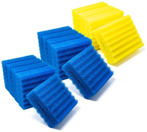 VIALIA 14x Filterschwämme Ersatzteil Set für CBF-350C Kammerfilter, 10 blaue und 4 gelbe Schwämme, 22,5x20x8,5 cm, hohe Wasserdurchlaufmenge, einfache Reinigung