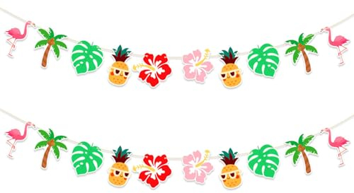 NATOSU Lot de 2 guirlandes décoratives hawaïennes - Bannière de décoration de fête hawaïenne - Décoration de flamant rose - Décoration de fête de plage - Guirlande de décoration d'été pour fête de